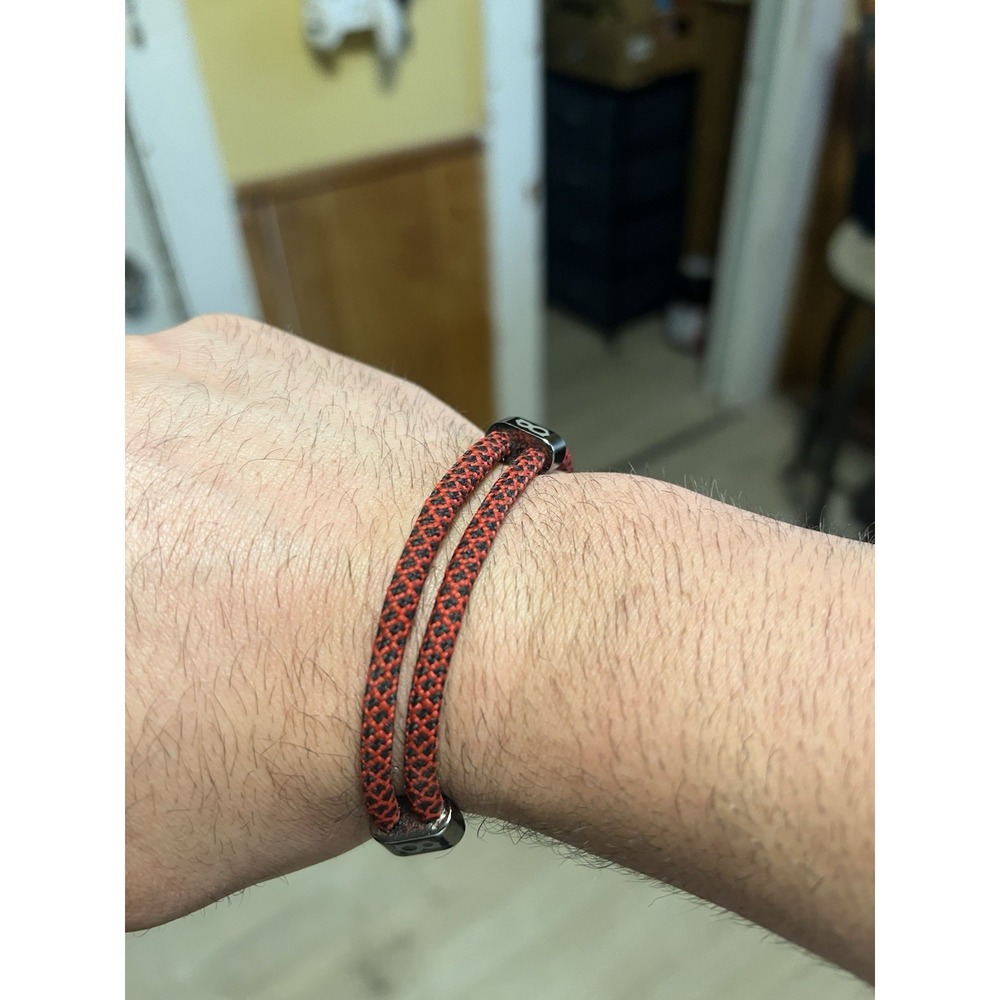 St8te Adjustable Rope‎ Bracelet Red Black Plaid Stainless Steel Charms Punk Oi!